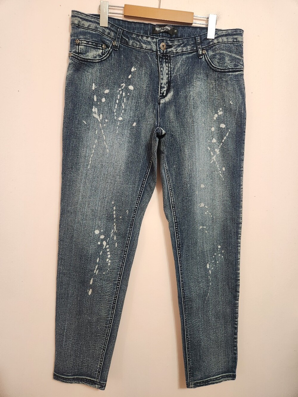 Hollywood Era Y2K Grunge Sparkle Paint Splatter Denim Jeans Mid Rise Size 17